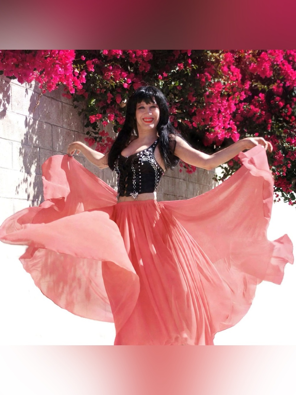Coral pink Chiffon Skirt, Double Circle, Ameynra design 720" New